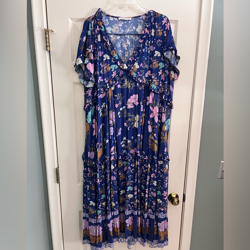 Spell Navy Floral Midi Dress with Lavender & Teal Accents